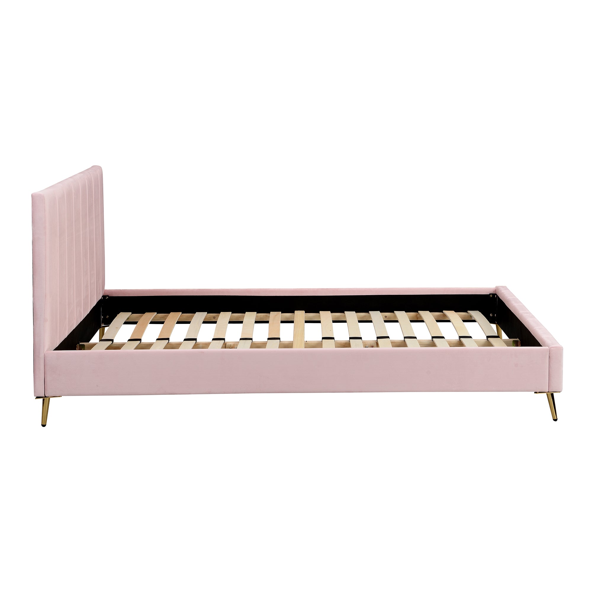 Sylvie Velvet Upholstered Bed Frame With Golden Chrome Legs Pink 9620
