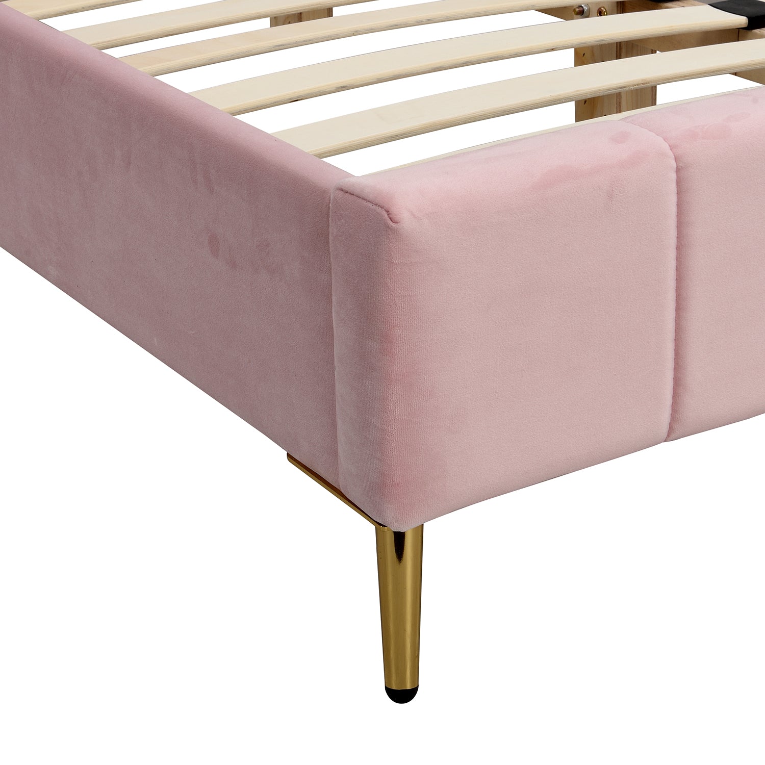 Sylvie Velvet Upholstered Bed Frame With Golden Chrome Legs Pink 6620633727027 