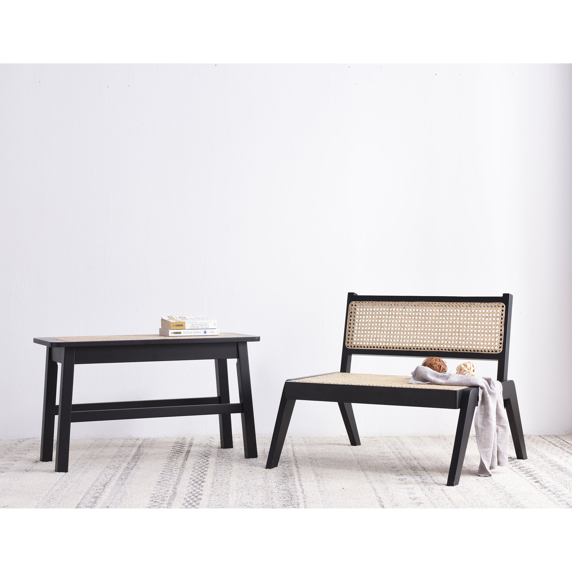 Pembroke Solid Wood Rattan Low Lounge Chair Black