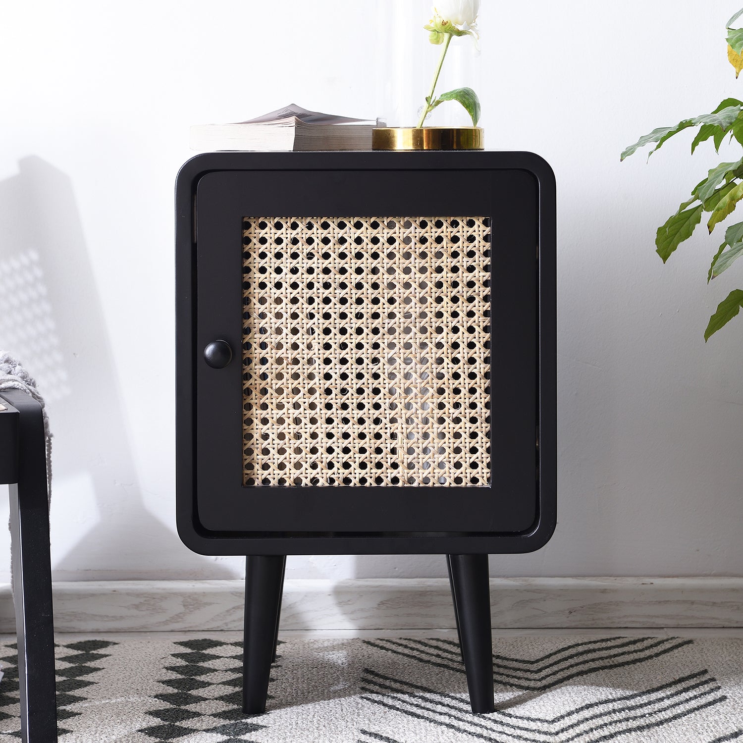 Pembroke Rattan Wooden Bedside Table Black | Shop Designer Home Furnishings