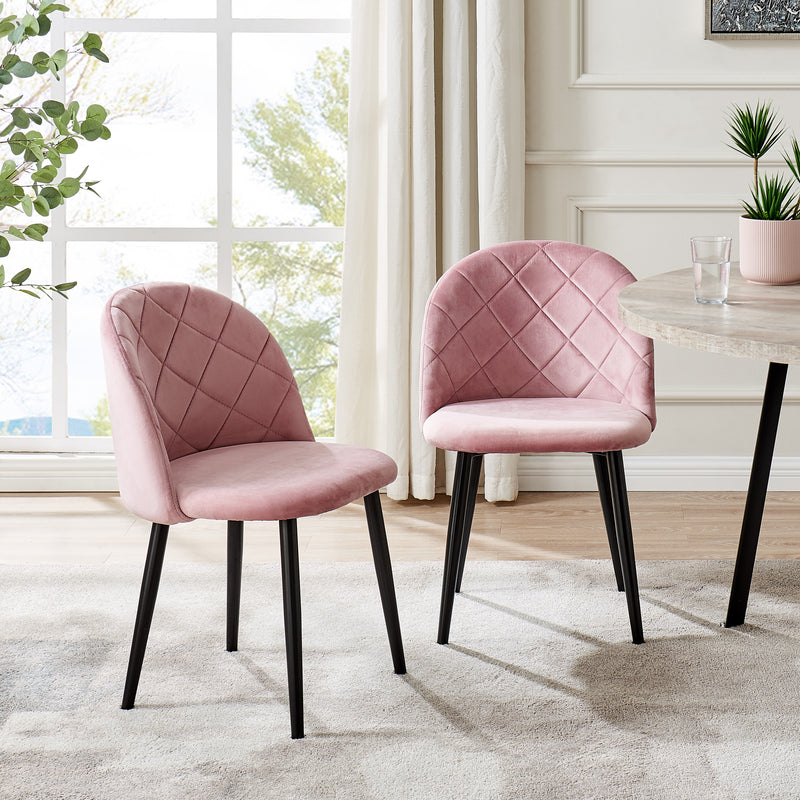 Set of 2 Edmonton Velvet Dining Chairs with Quilted Backrest in Pink