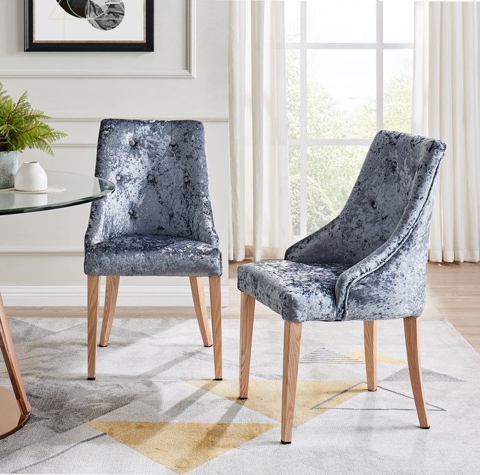 Burnaby Set of 2 Crushed Velvet Dining Chairs with Buttoned Back in