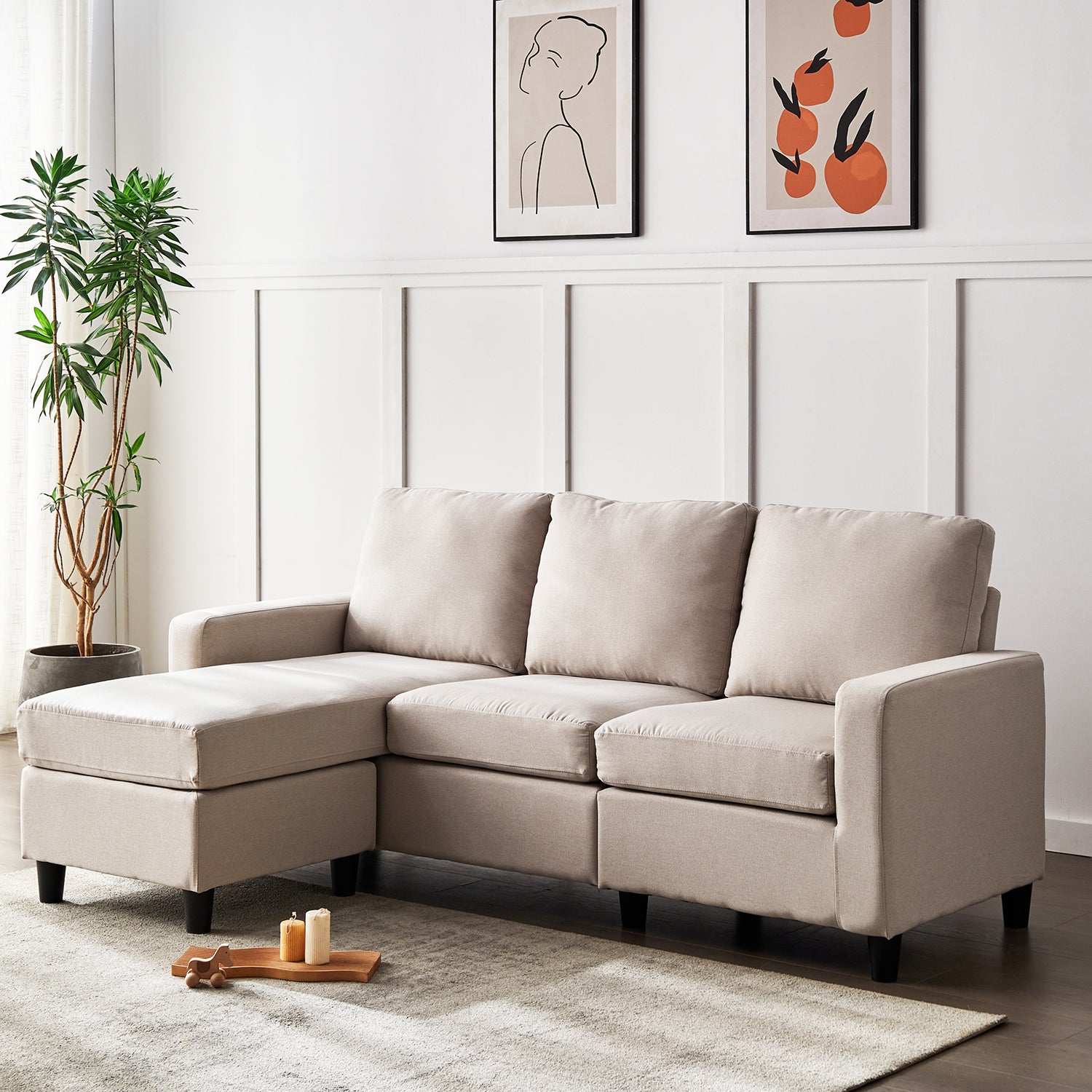 Campbell 3 Seater Sofa with Reversible Chaise in Beige | Shop Designer ...