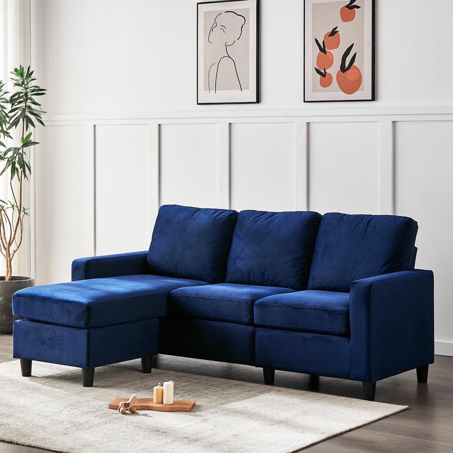 Campbell 3 Seater Sofa with Reversible Chaise in Blue Velvet | Shop ...