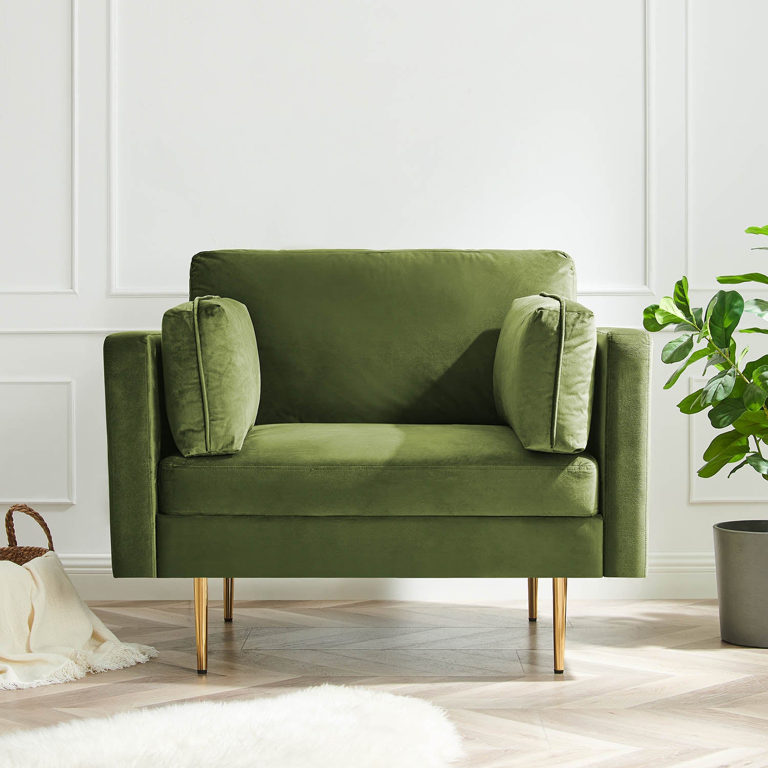 Pelham Moss Green Velvet Fabric Armchair