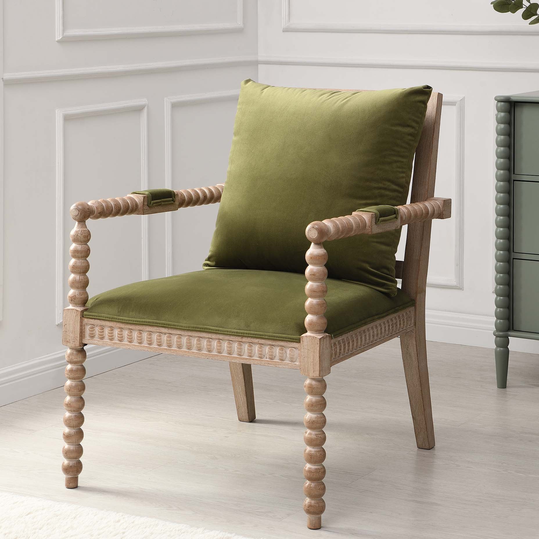 Hemingford Moss Green Velvet Bobbin Armchair