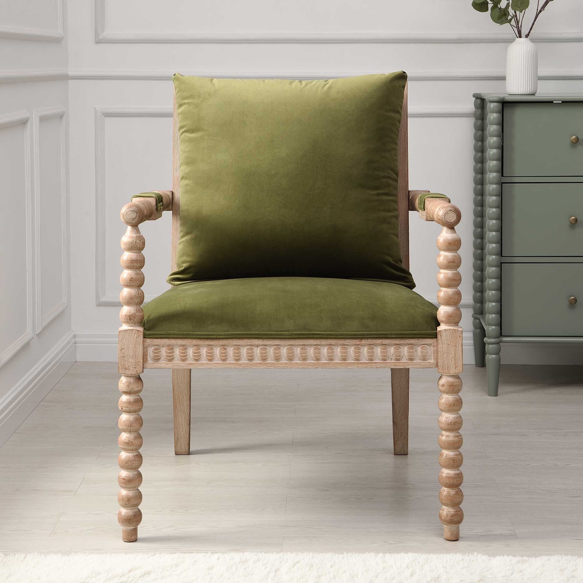 Hemingford Moss Green Velvet Bobbin Armchair