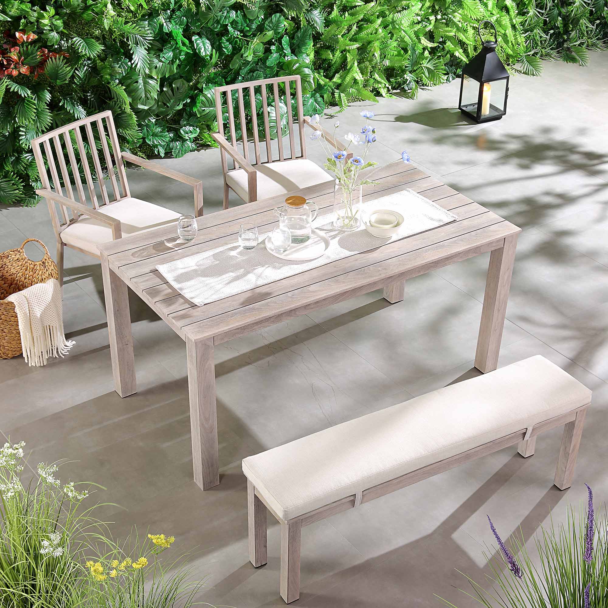 Earlswood Aluminium Washed Wood Effect Dining Set with Bench