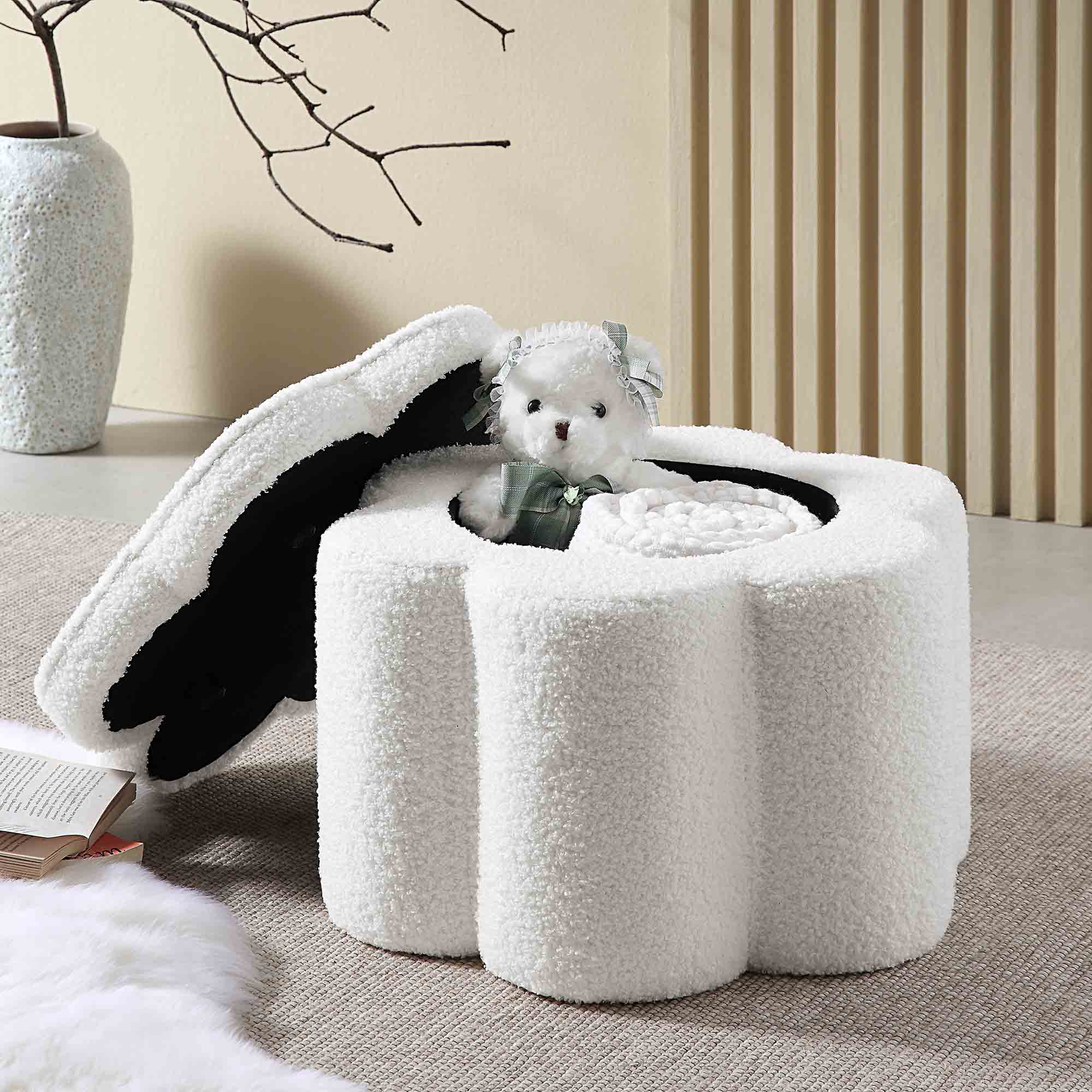 Pollie White Teddy Boucle Storage Stool