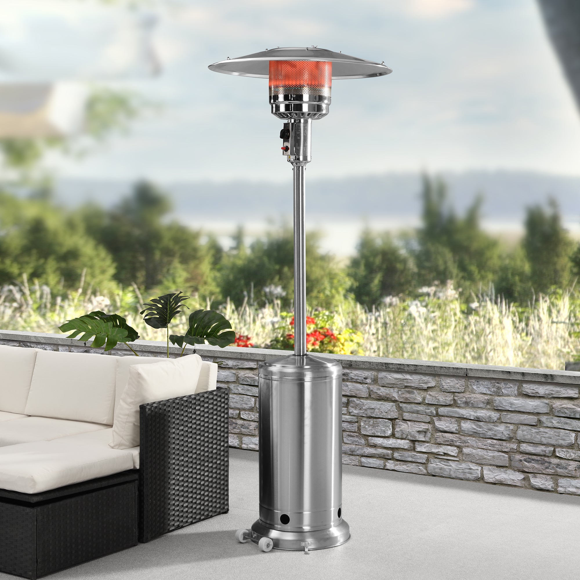 Freestanding Patio Heater Silver Stainless Steel Finish 44,000 BTU 13KW