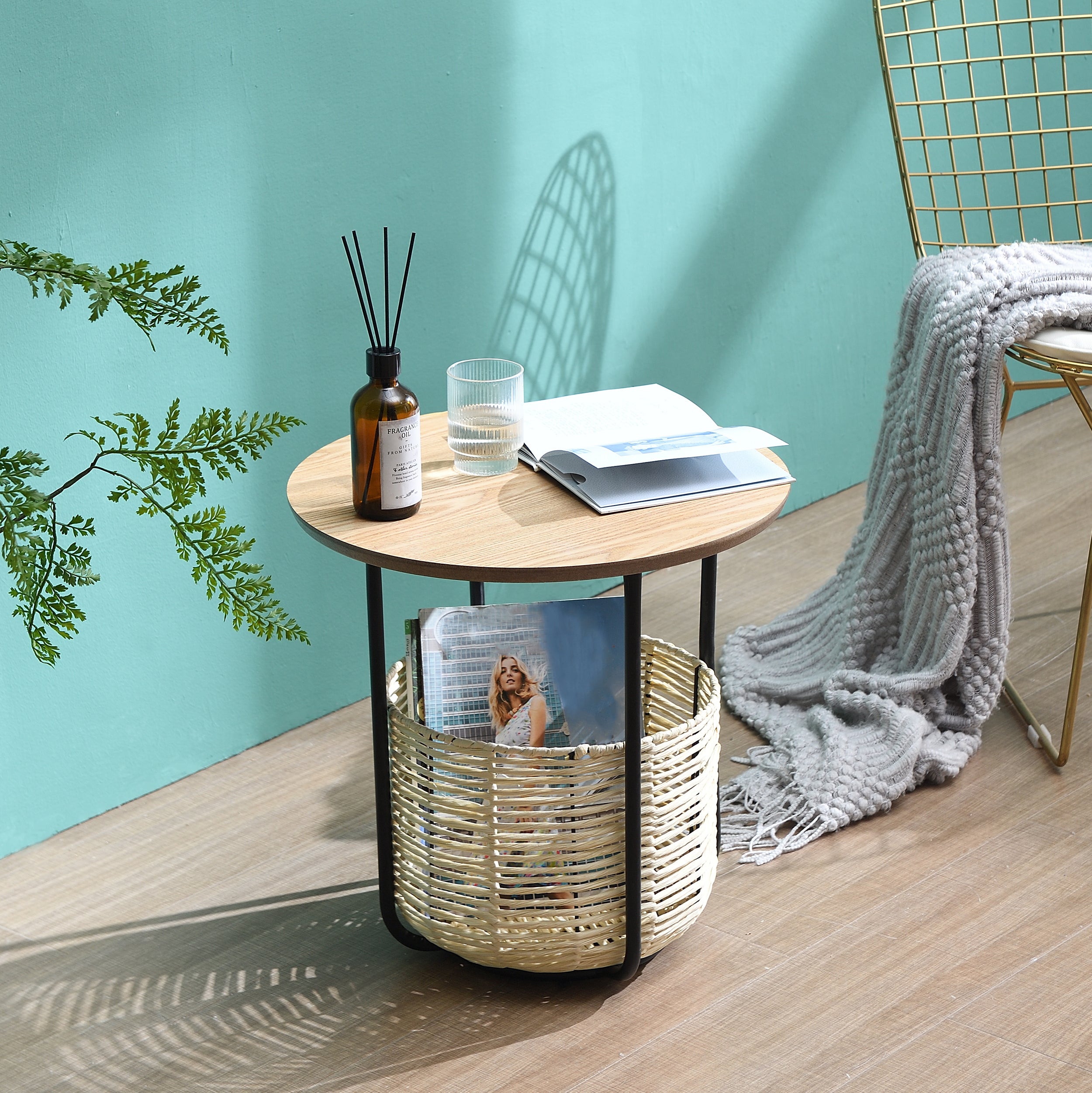 Side Table with Woven Storage Basket | Shop Designer Home Furnishings