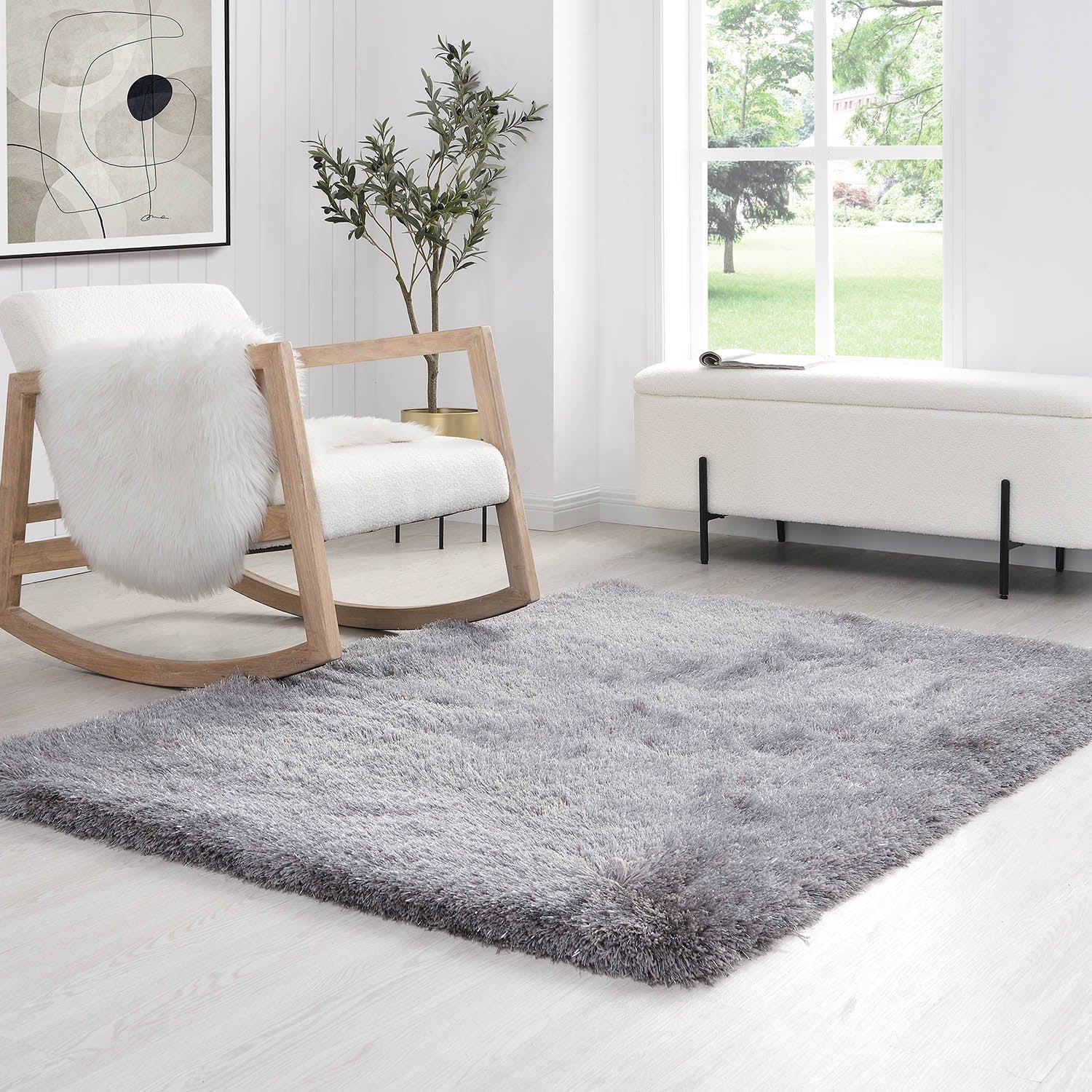 Silver Tufted Shaggy Rug 200 x 290 cm