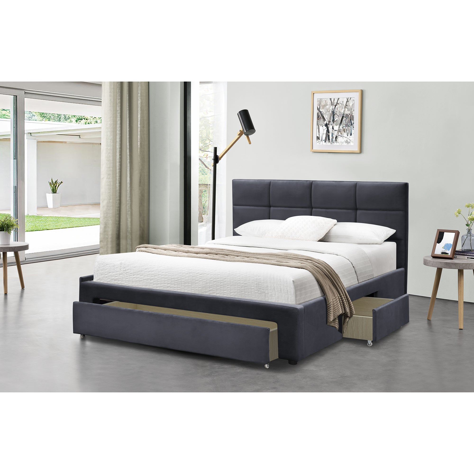 Julian King Bed Frame With Pull Out Storage Drawers Dark Grey Velvet 1 6552749473843 