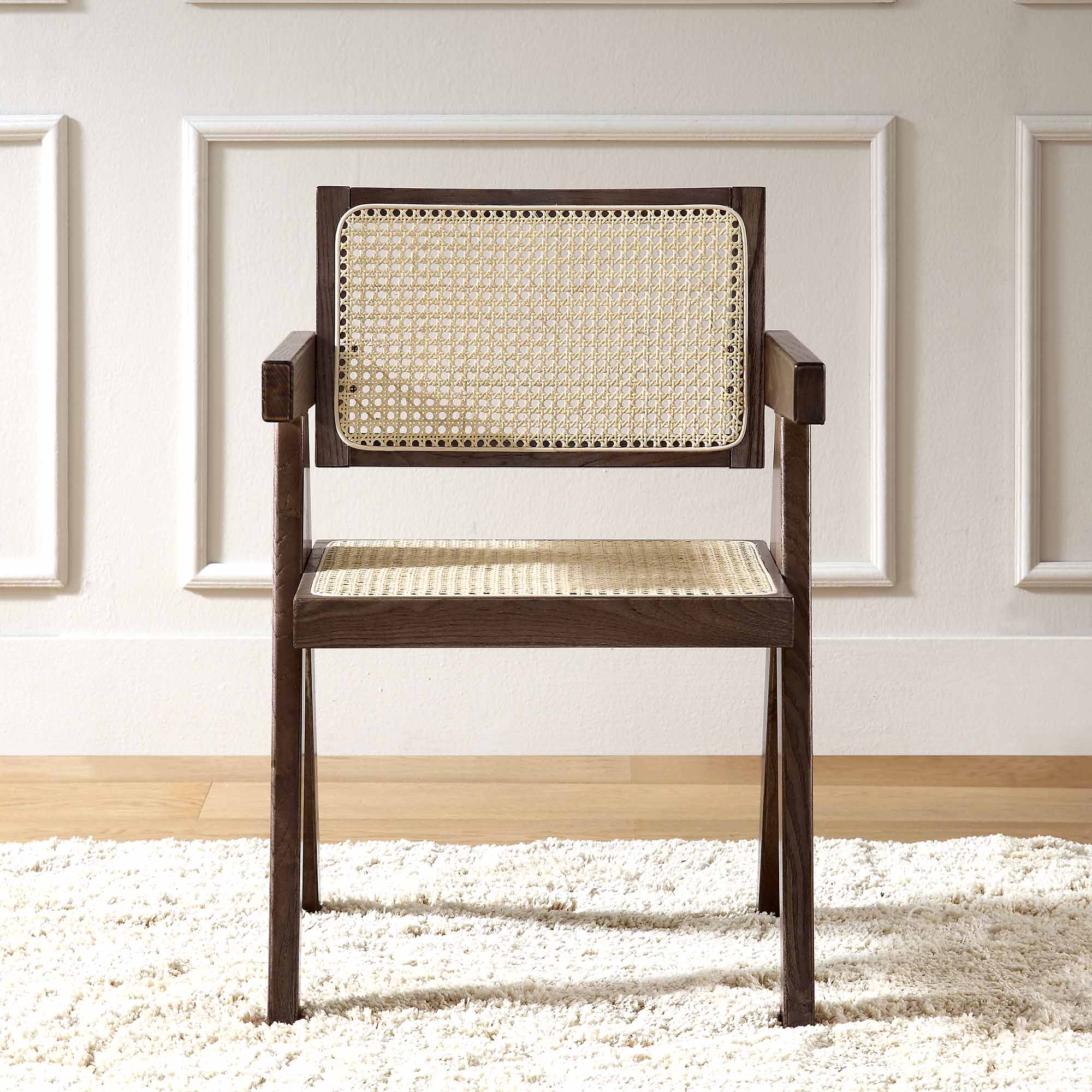 Jeanne Dark Walnut Cane Rattan Solid Beech Wood Dining Chair