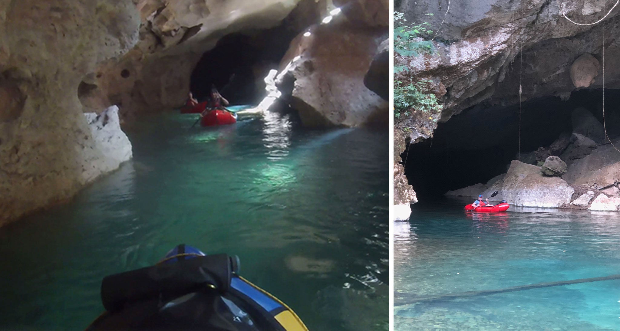 Paddlers in a cave in Belize