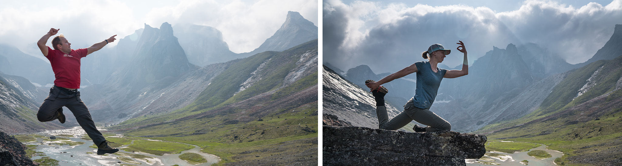 Hikers doing yoga in the valley