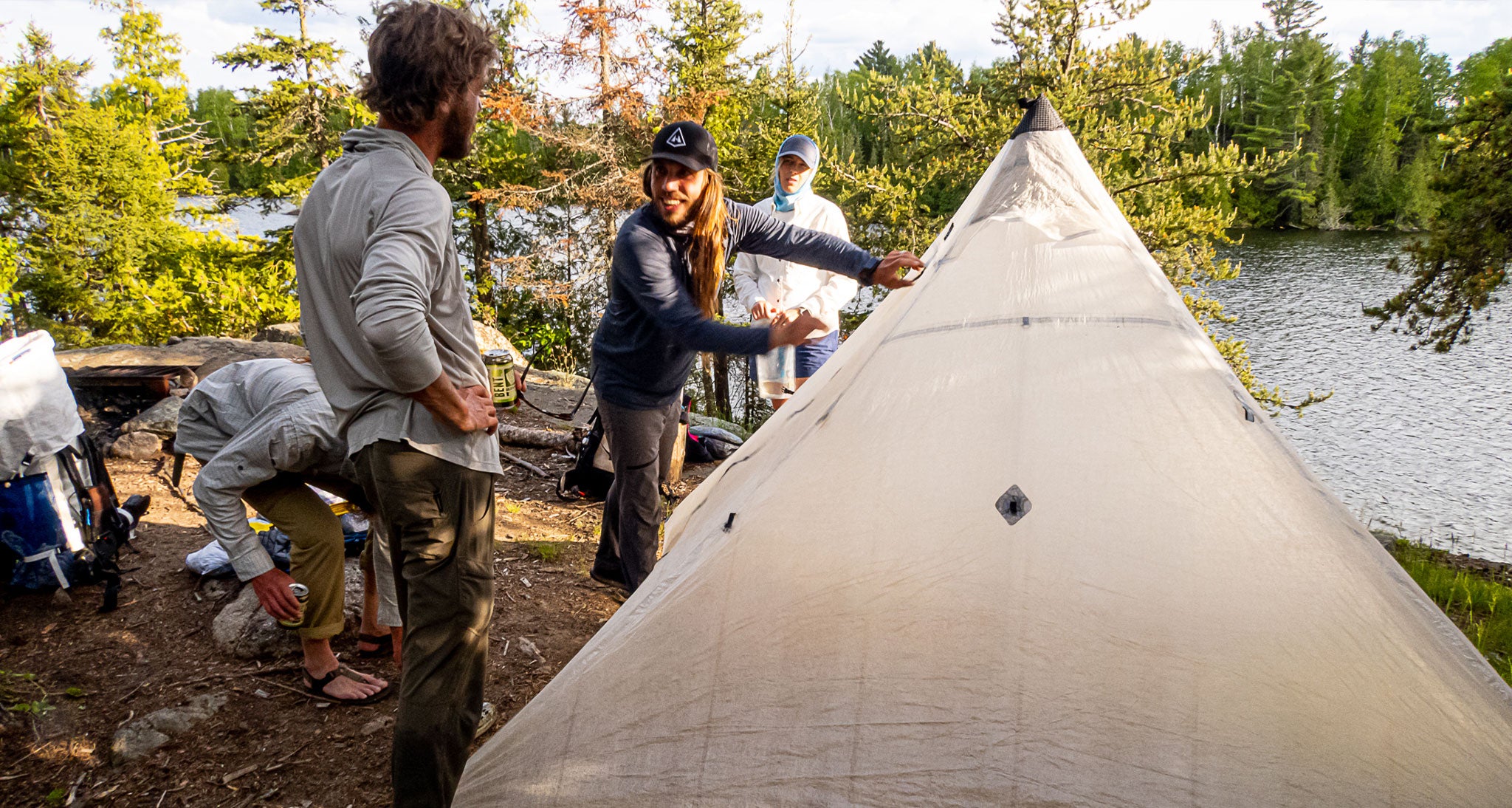 Pitching a tent at camp