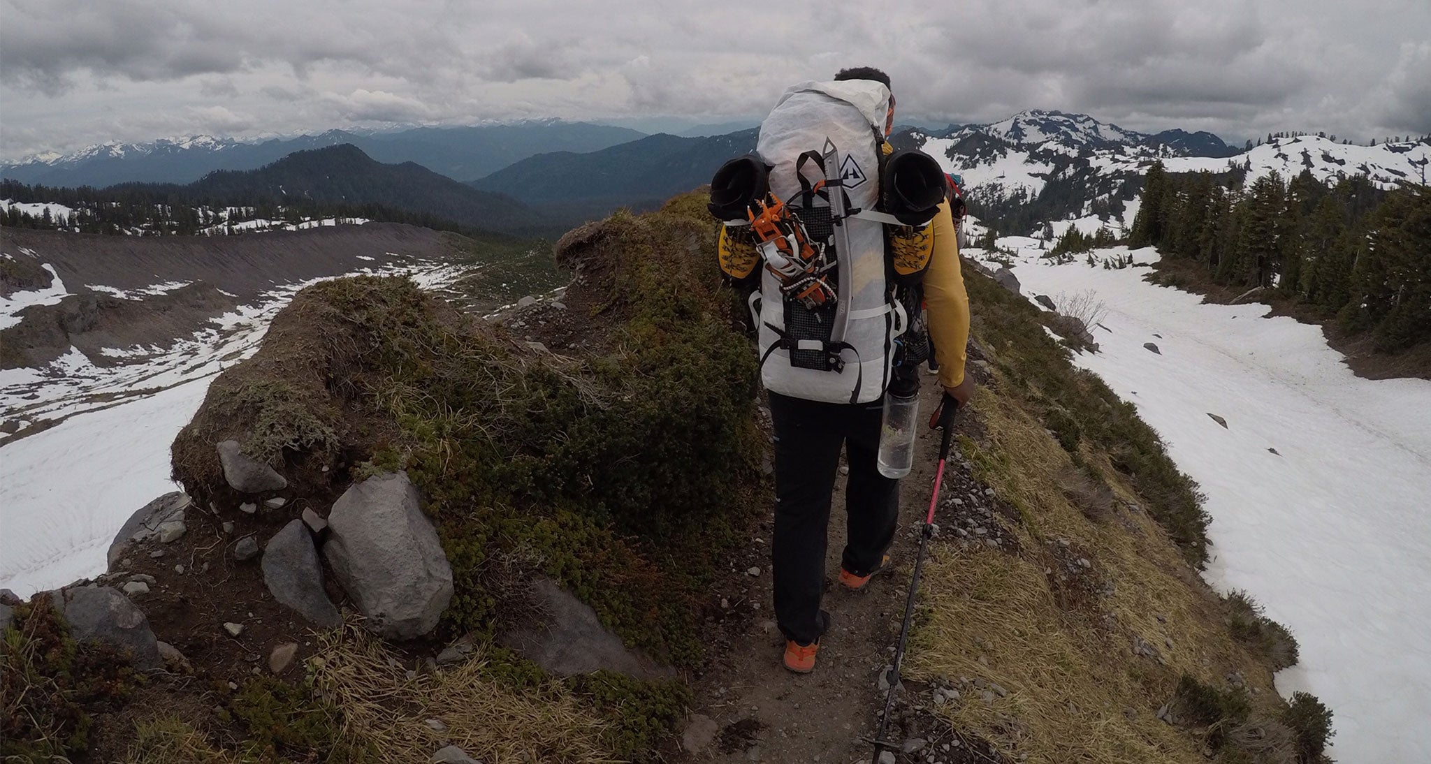 Ultralight ice climber approaching the climb