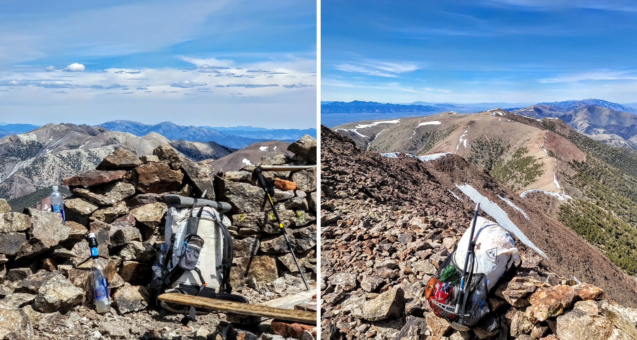 Ultralight backpacking gear on the summit