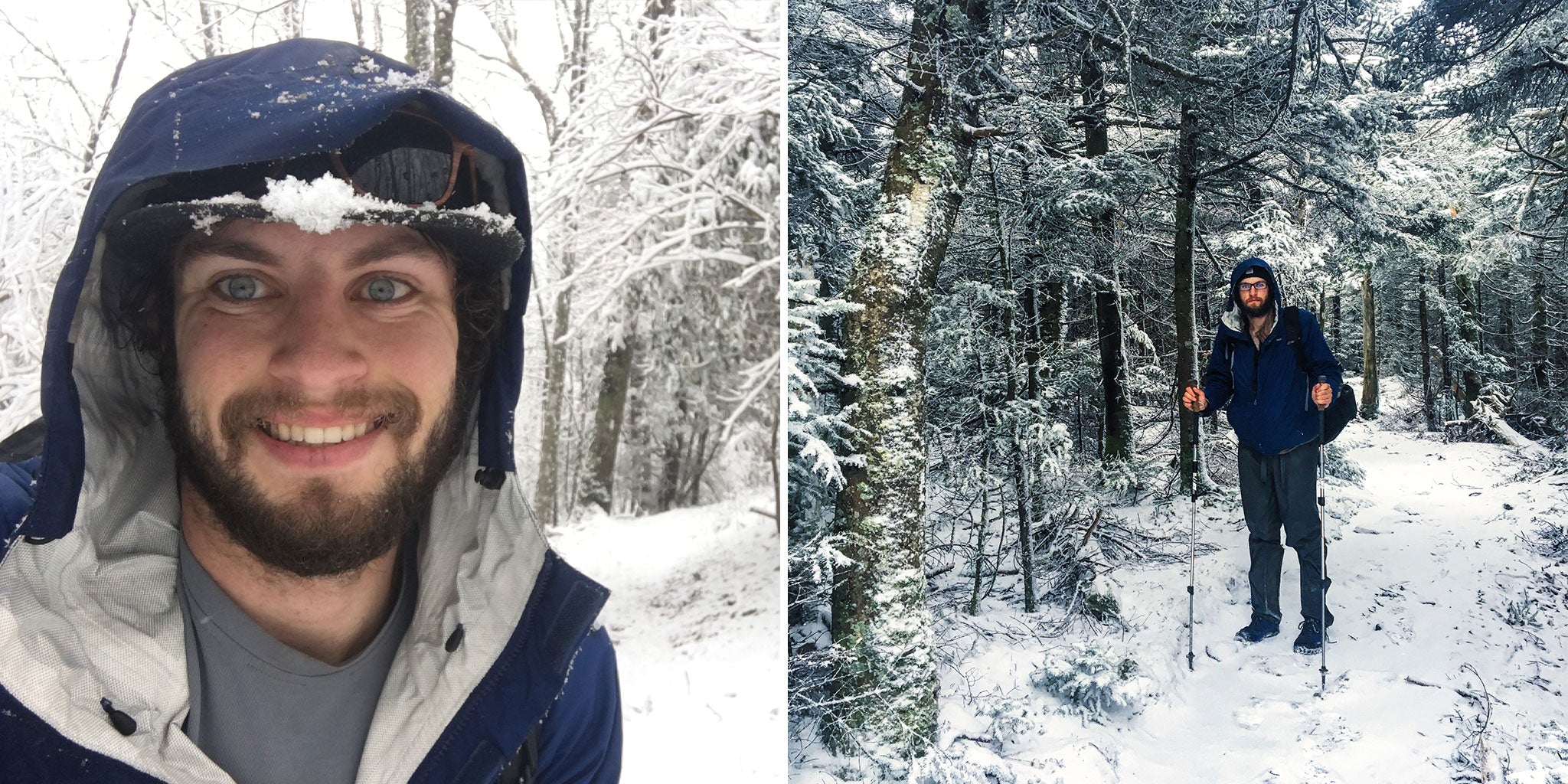 Smiling hiker bares the cold