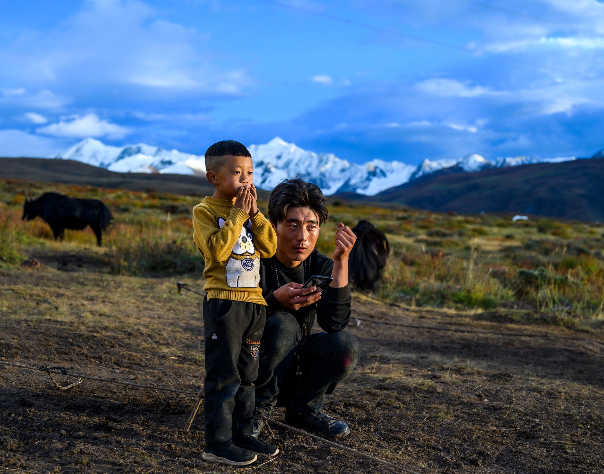 Two people take in wildlife surrounding them