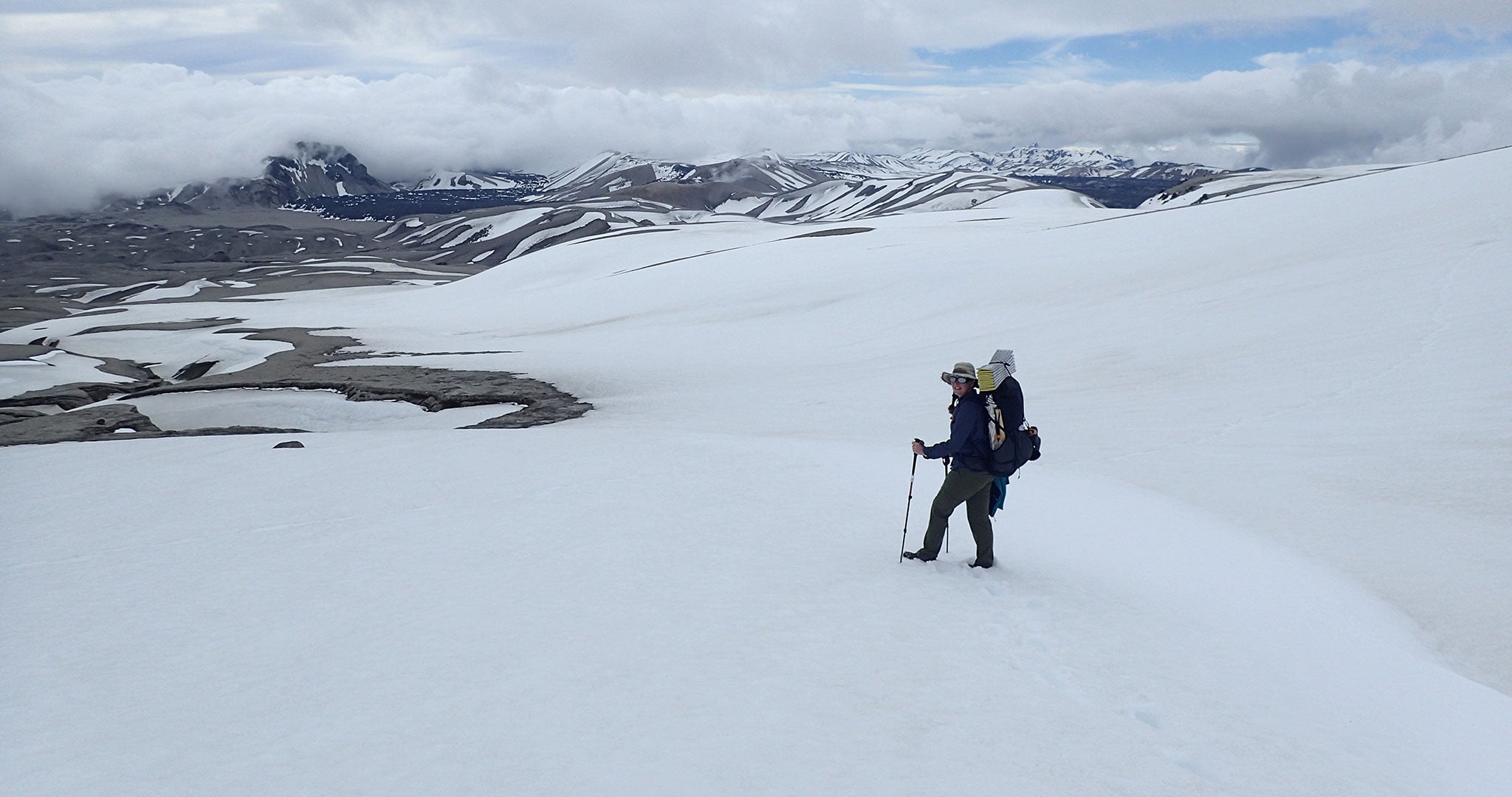 Climbing an ash ridge covered in snow in Chile