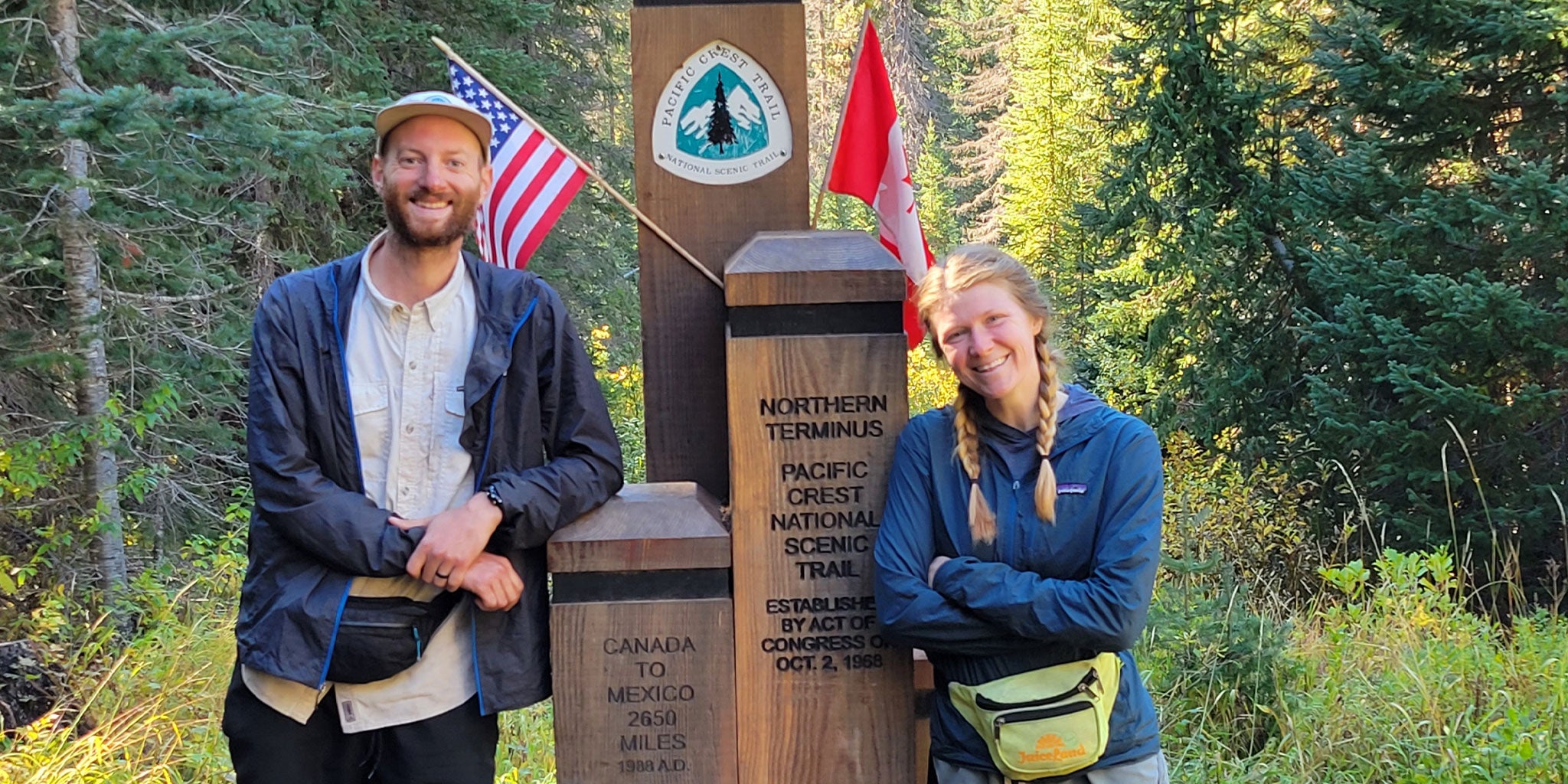 Hikers at the Northern Terminus of the PCT