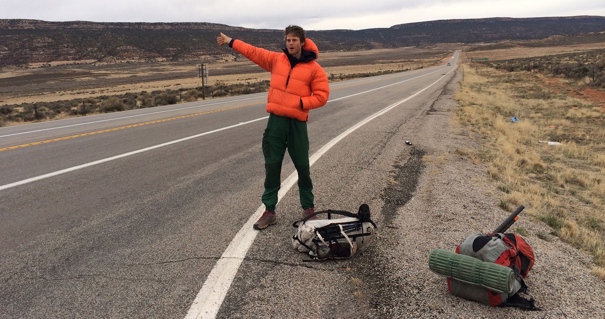 Hitchhiking on the Side of the Road