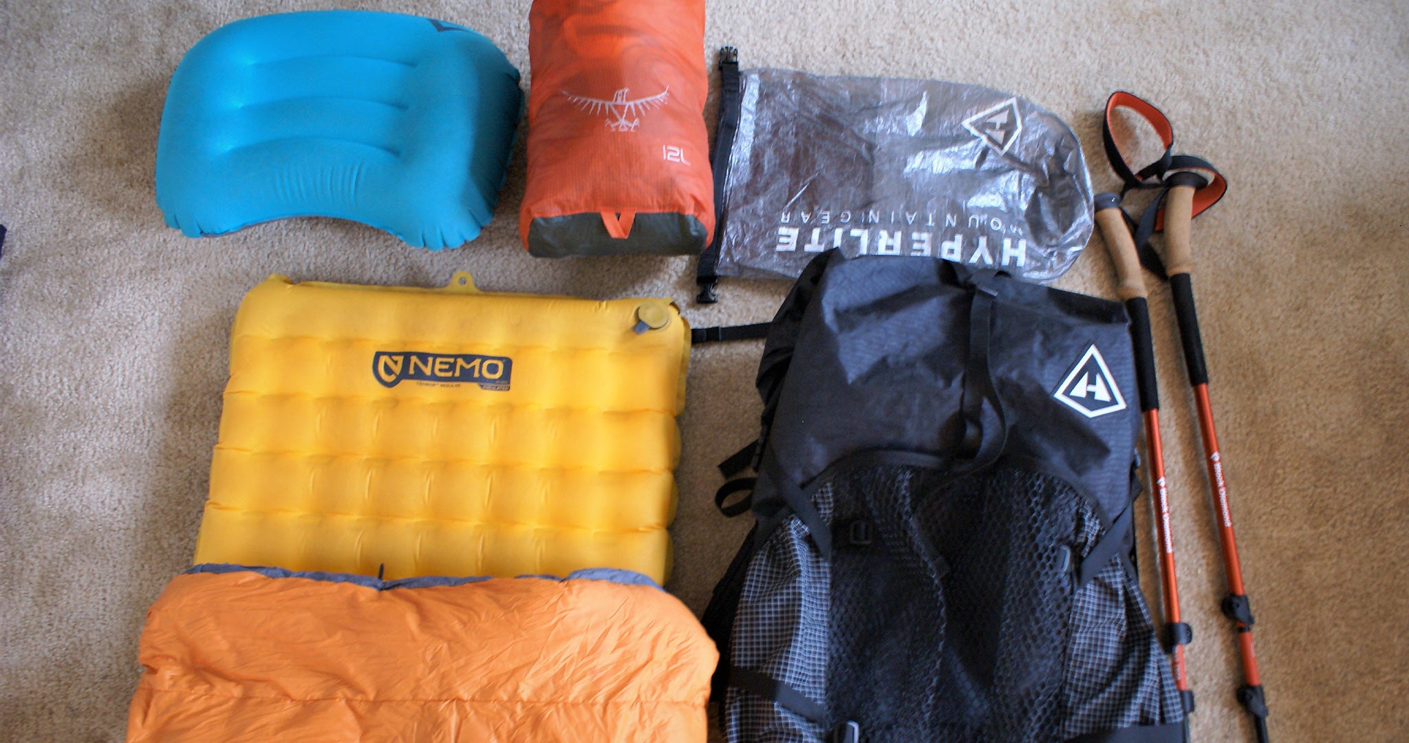 Ultralight sleeping gear and pack