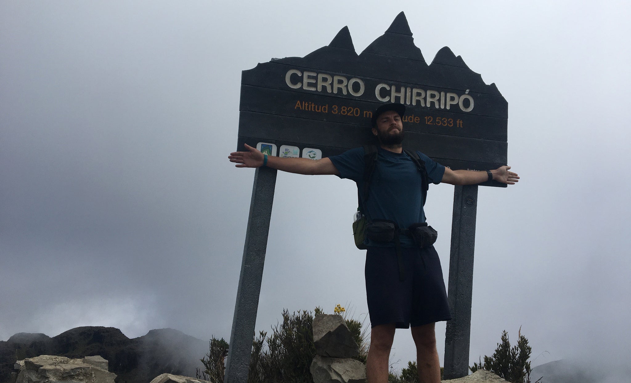 Hiker at the summit of Cerro Chirripo