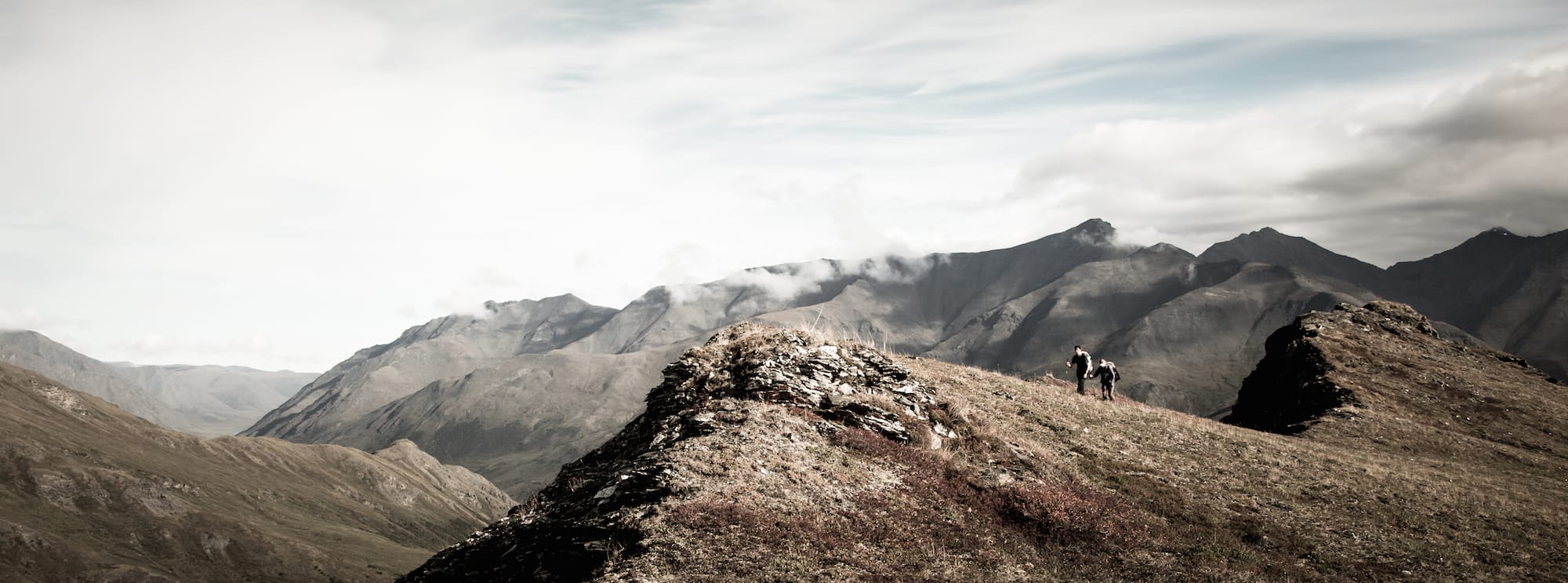 Ultralight Backpackers hiking along a ridge