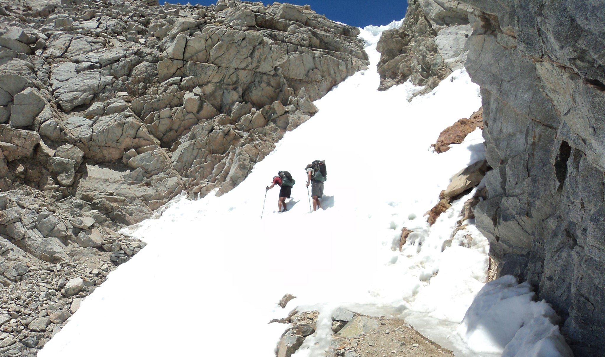 Traversing a snowy gulley