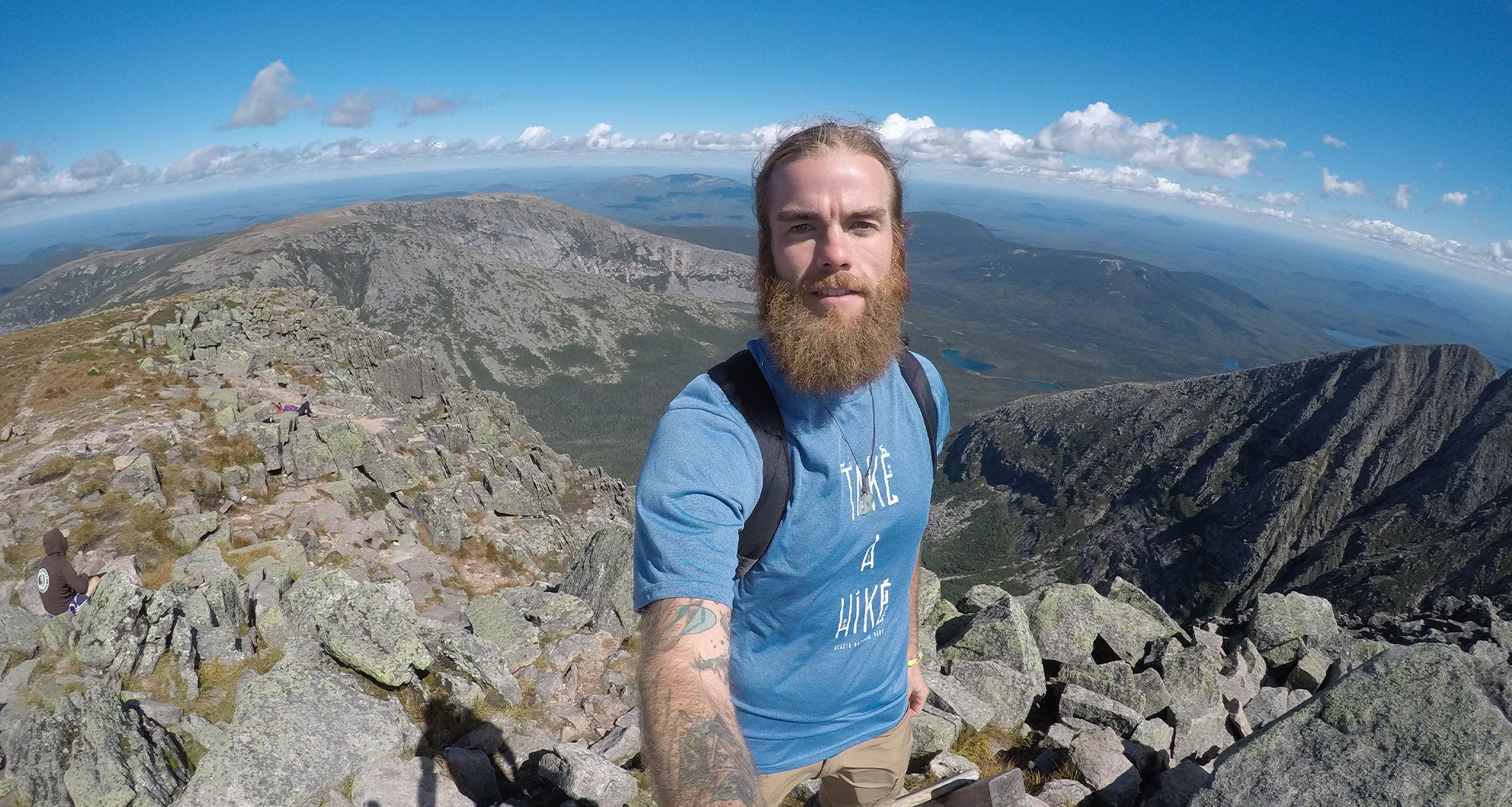 Hiker takes a selfie near Knifes Edge on Mount Katahdin