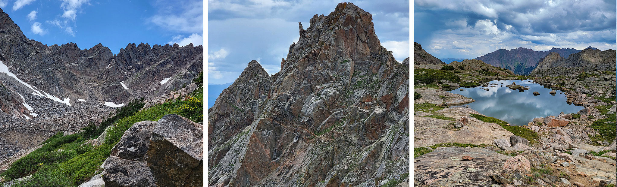 Arrow showing the treacherous route through loose rock and scree