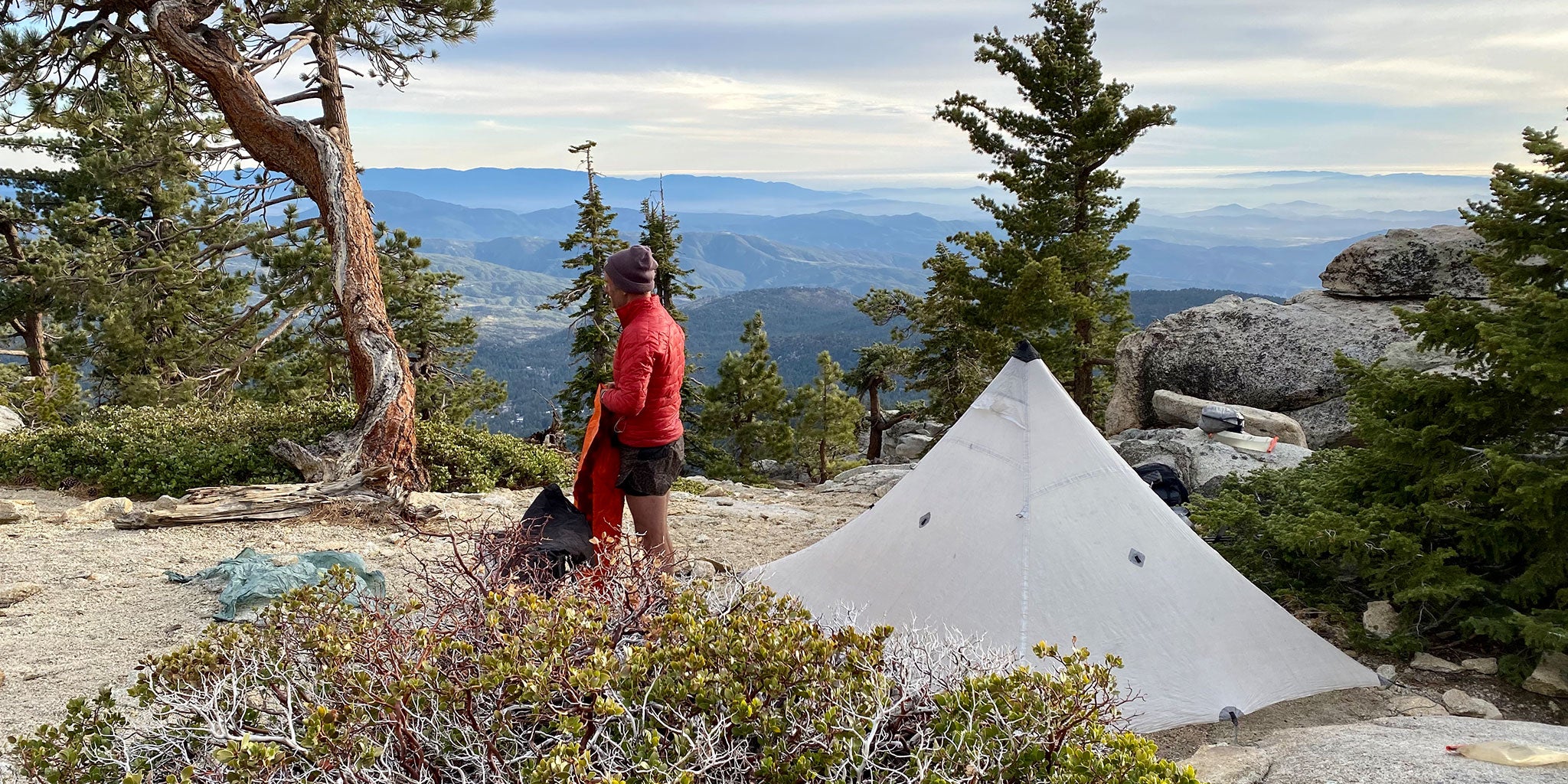 Setting up camp in the mountains