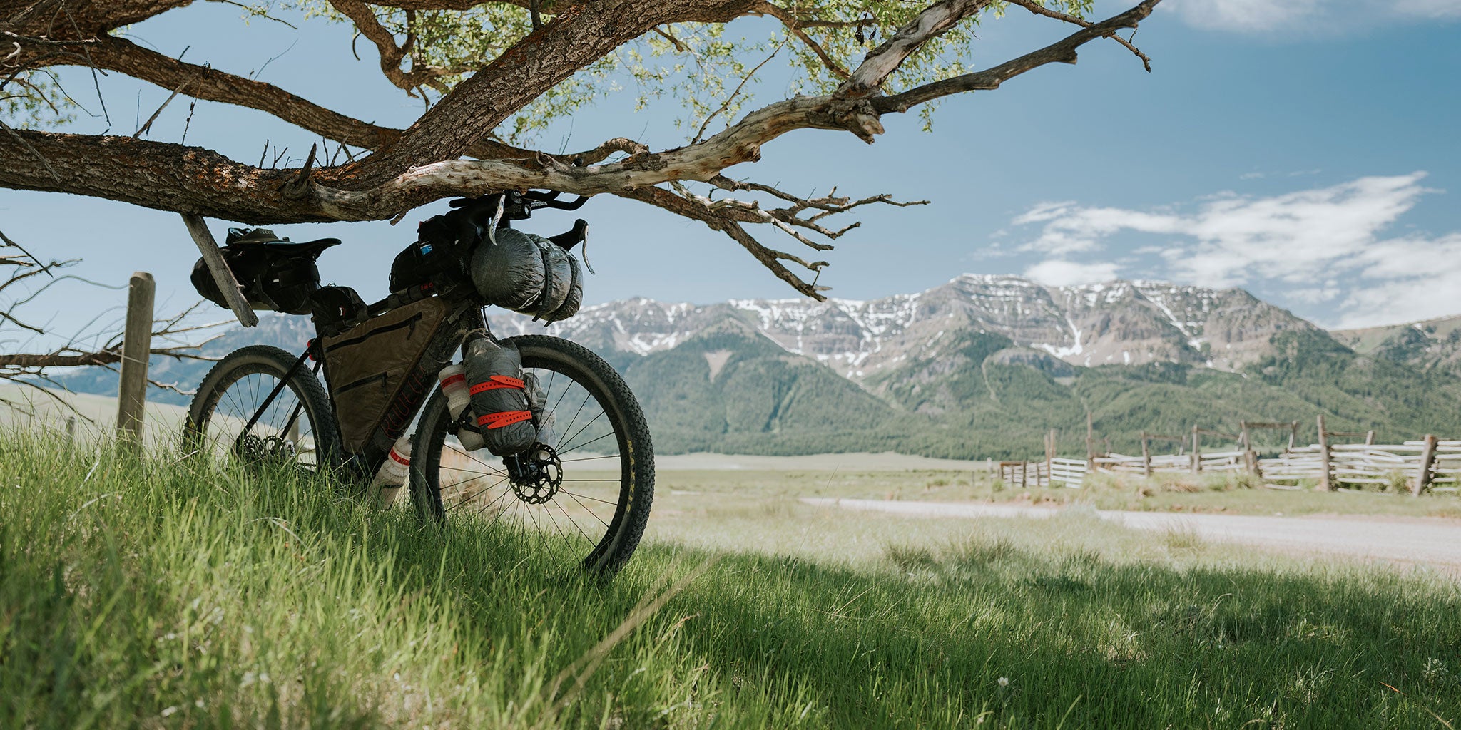 Bike-packing set up in the shade