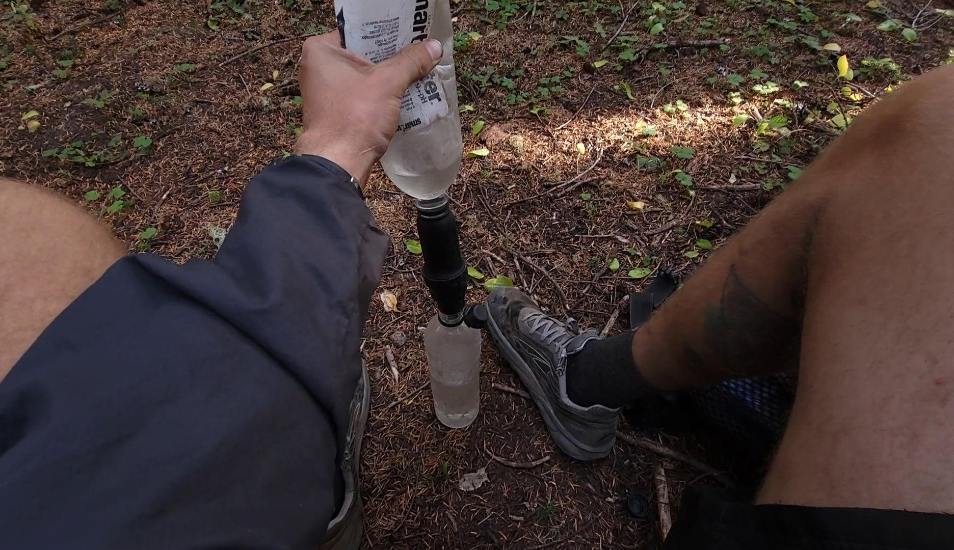 Filtering water on the trail