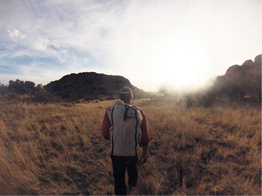 ultralight backpacking at sunset