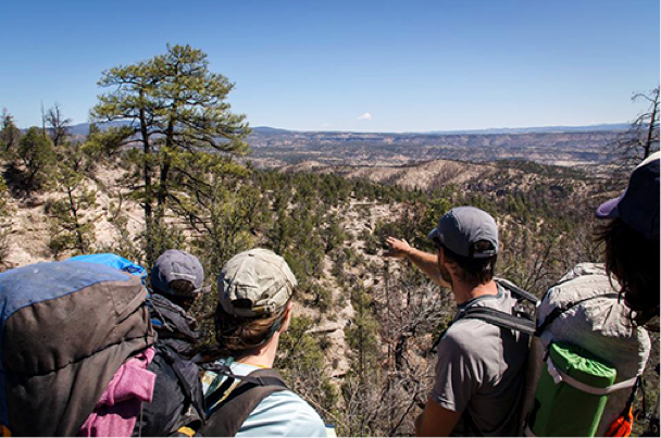 ultralight hikers looking over desert