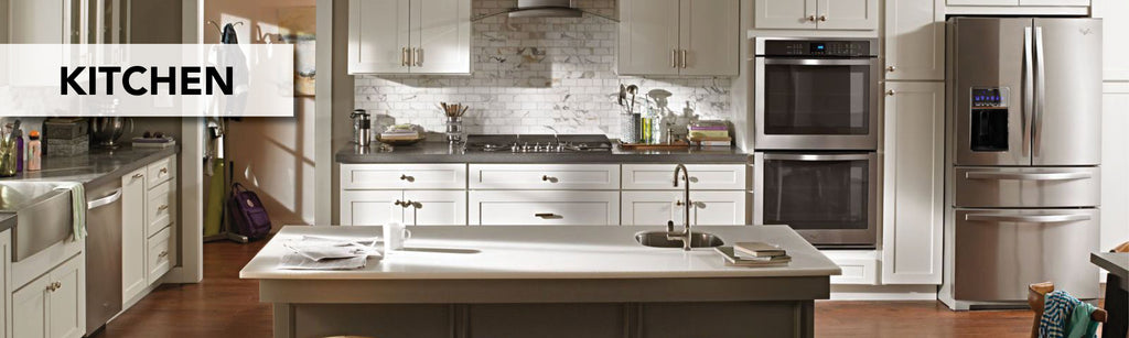 An image of a kitchen with granite countertops. The word Kitchen is written over the photo.