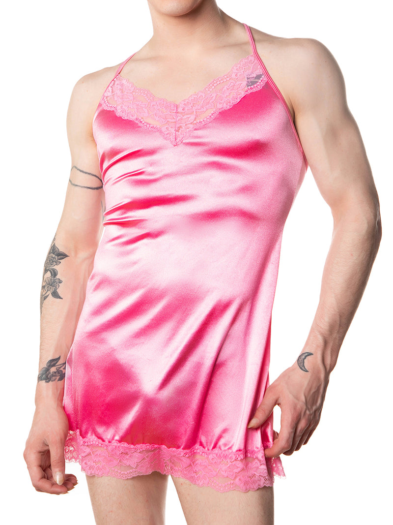 Mens Pink Satin And Lace Nightie Sexy Lingerie For Men Xdress Uk 3442