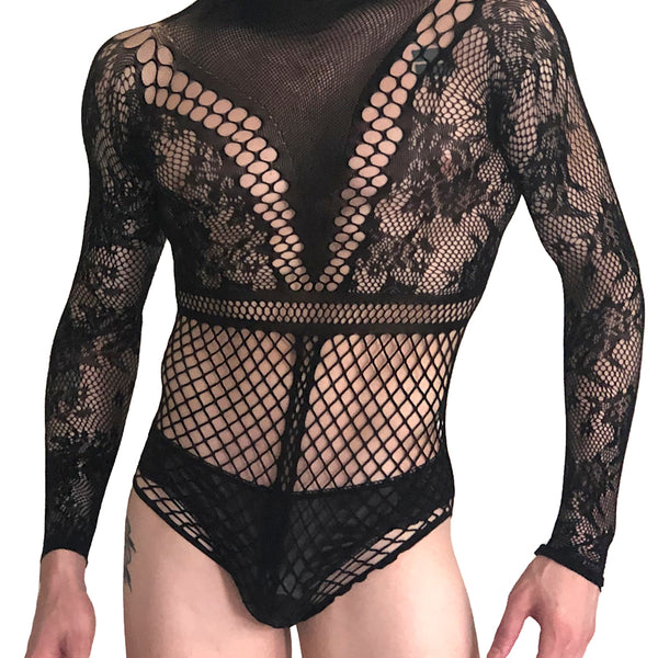 long sleeve fishnet bodysuit