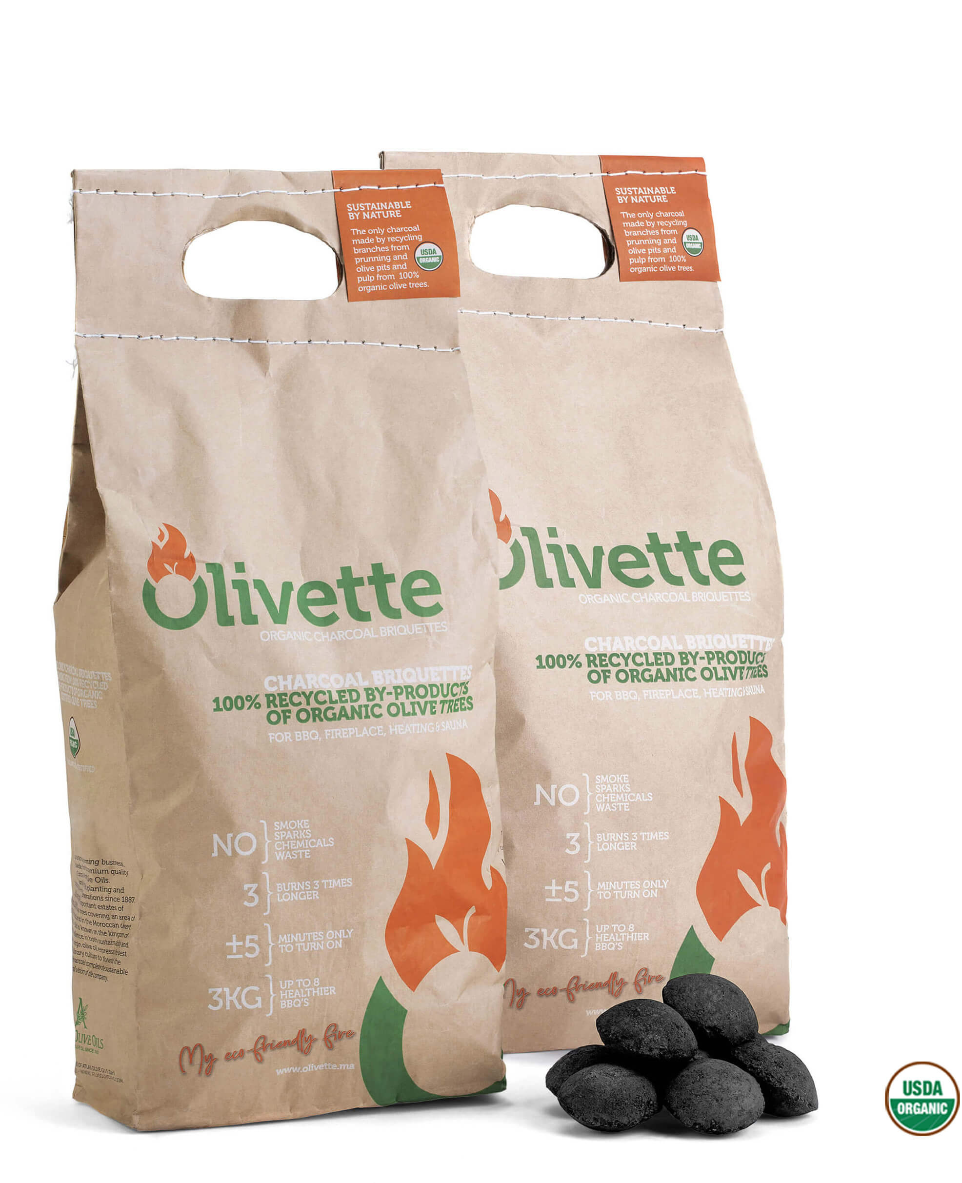 Olivette healthy briquette for BBQ