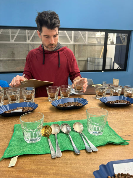 Scott cupping coffees in Colombia.