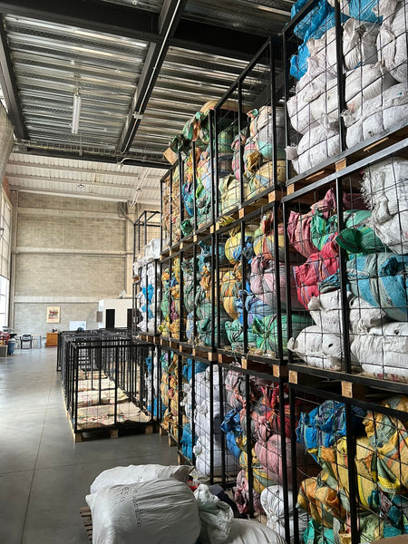 Coffee bags at a coffee processing and storage facility.