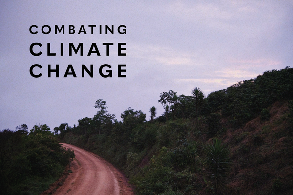 A landscape image of Honduras with the words "Combating Climate Change"