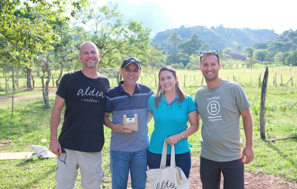 aldea owners jeremy and andrew with coffee farmers Ramon and Ruth