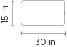 Technical drawing of a rectangle with dimensions labeled as 15 inches in height and 30 inches in width, and specified to include an oeuf universal security rail.