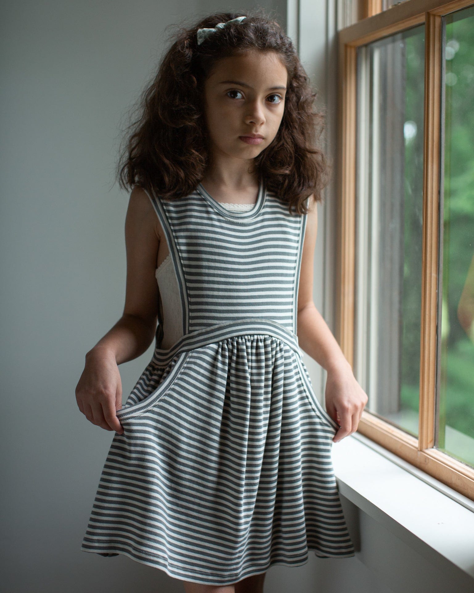 soor ploom dunes dress in stripe in eucalyptus - Little