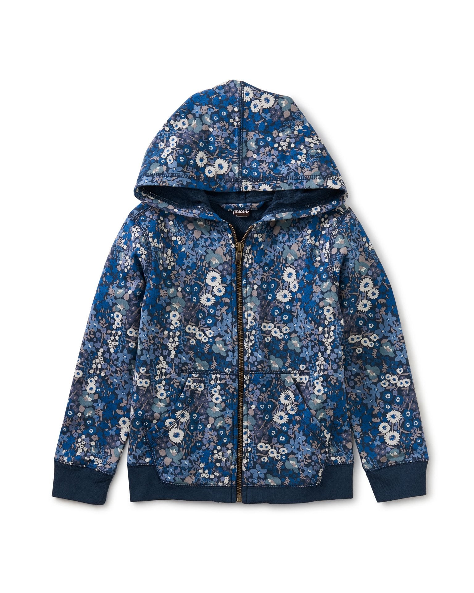Little tea collection girl zip hoodie in garden blues